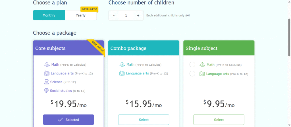 Choose your Preferred IXL plan