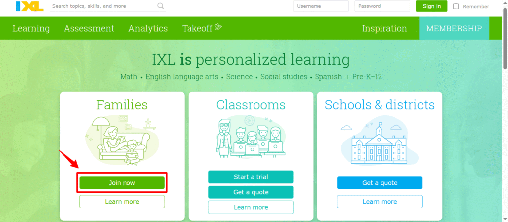 Add yourself as a member at IXL
